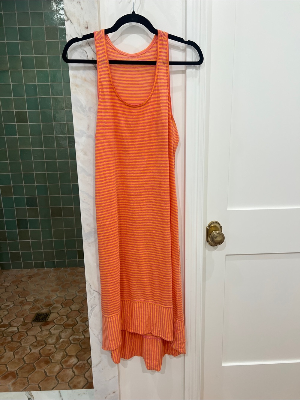Eileen Fisher Orange Striped Sleeveless Knit Dress